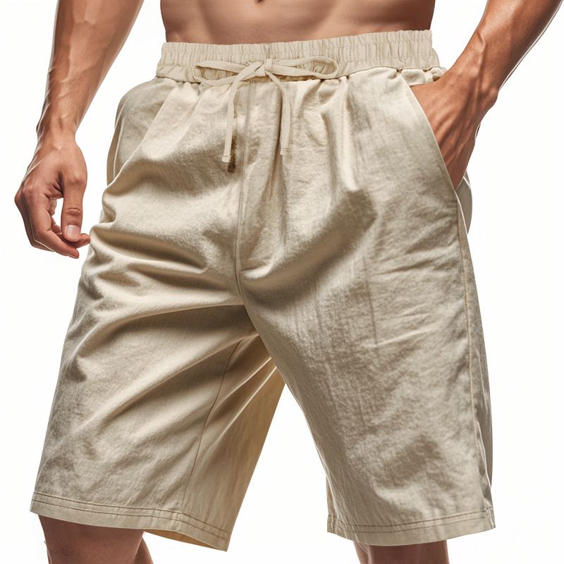 Pantalones cortos de lino de verano para hombre, ligeros, informales, de playa, holgados, NDF-00011