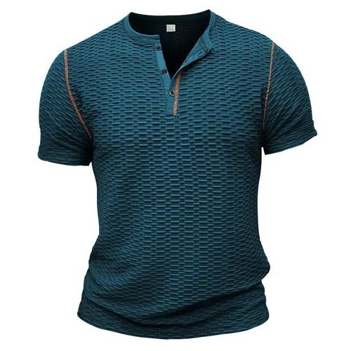 T-shirt estiva da uomo, aderente, traspirante, modello Henley, NDF-00025