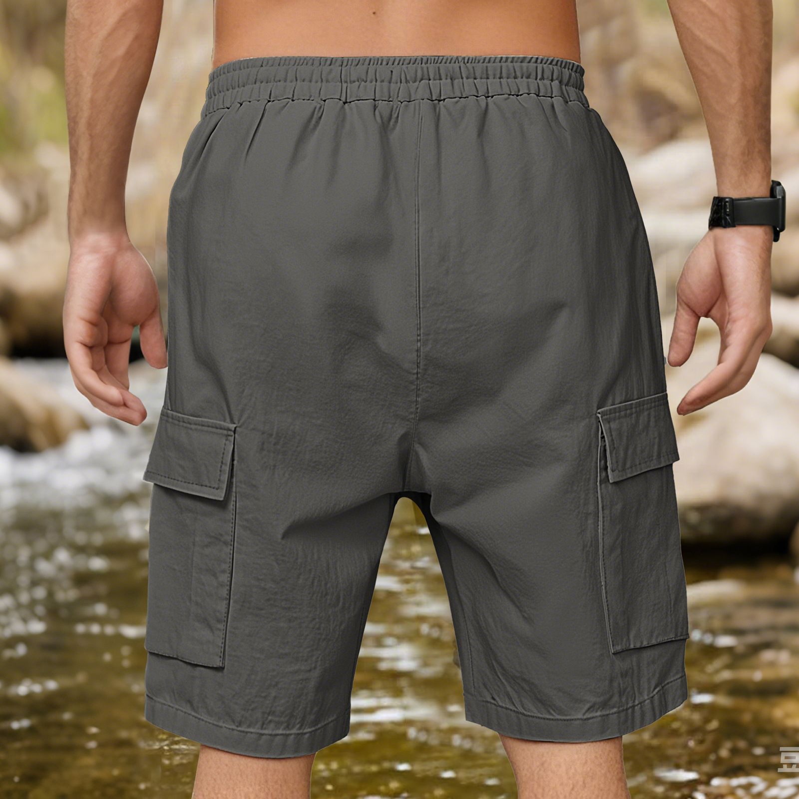 Pantalones cortos cargo de lino para hombre, corte holgado, multibolsillos, para exteriores, NDF-00013