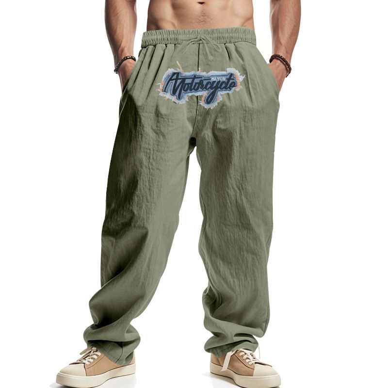 Pantalones deportivos de lino de pierna ancha con bordado estilo hip hop NDF-00036