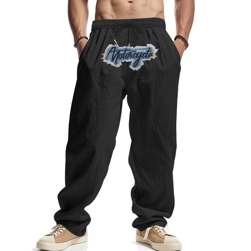 Pantalones deportivos de lino de pierna ancha con bordado estilo hip hop NDF-00036