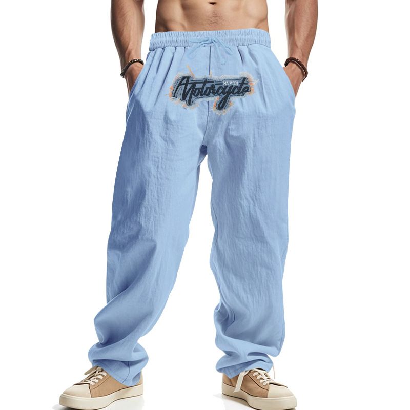 Pantalones deportivos de lino de pierna ancha con bordado estilo hip hop NDF-00036