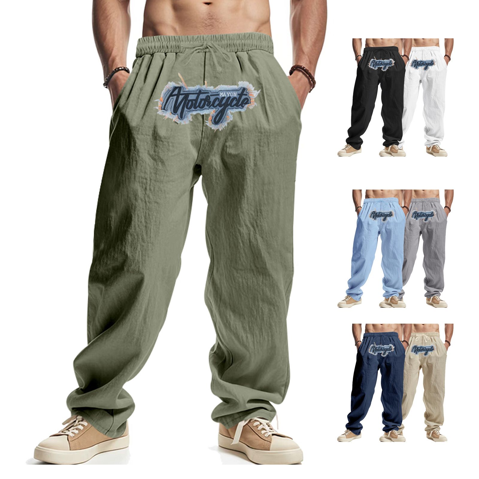 Pantalones deportivos de lino de pierna ancha con bordado estilo hip hop NDF-00036