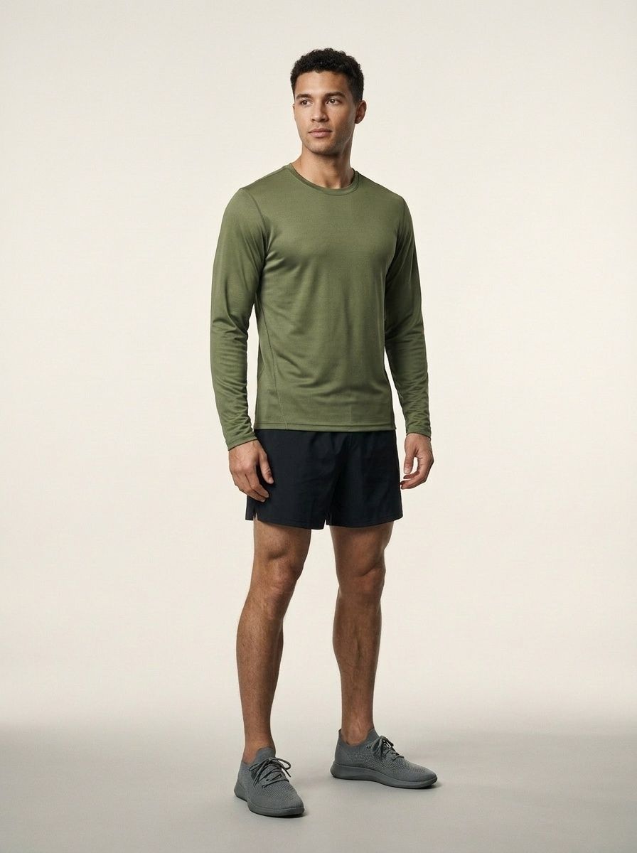 Men's Crew Neck Quick-Dry Moisure Wicking Training Long Sleeve T-Shirt with High Elasticity