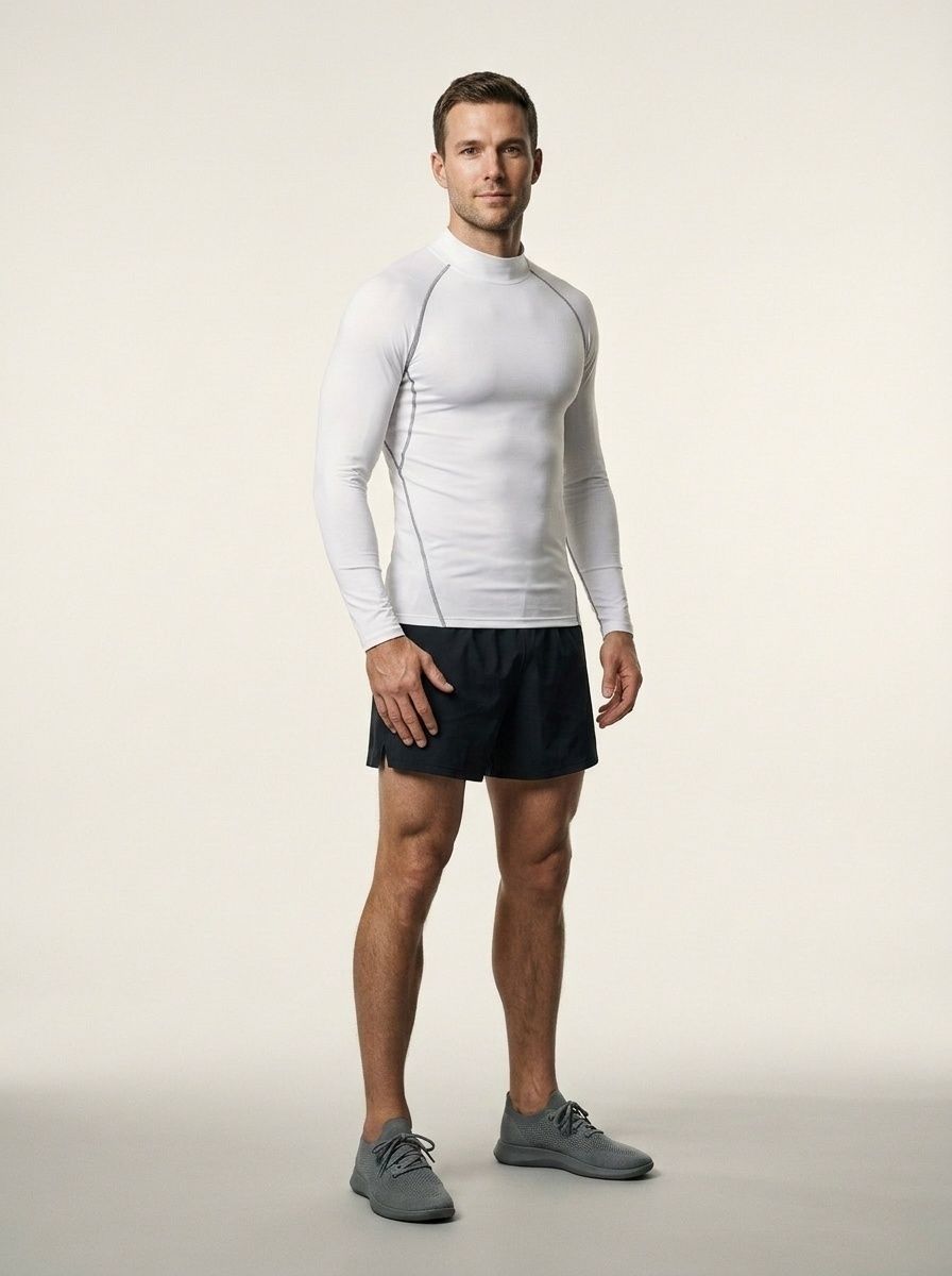 High Neck Base Layer with Reflective Details for Men: High Elasticity Quick-Drying Training Long Sleeves T-Shirt