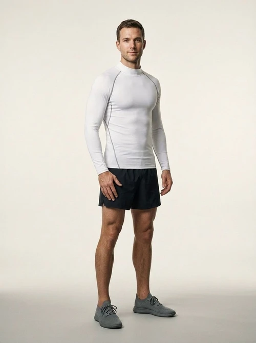 High Neck Base Layer with Reflective Details for Men: High Elasticity Quick-Drying Training Long Sleeves T-Shirt