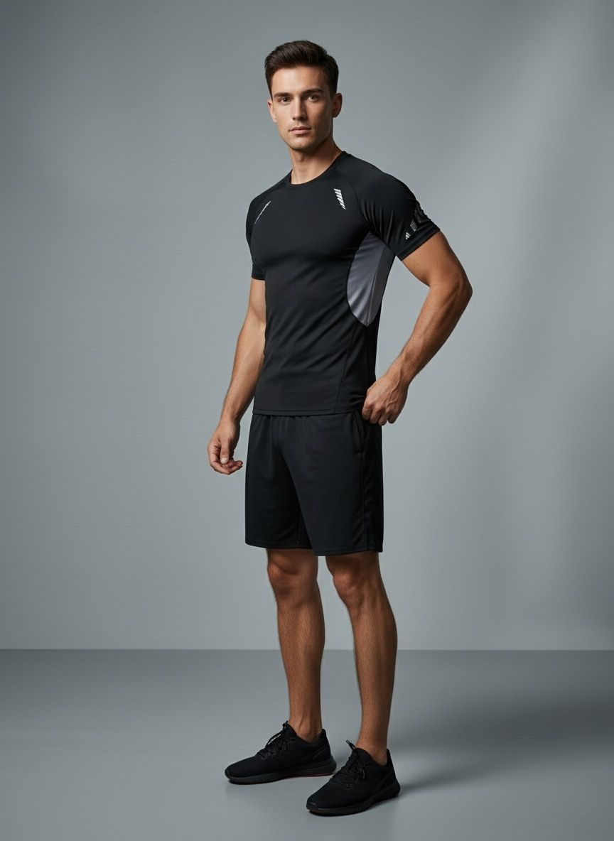 Slim Fit Quick-dry High Elasticity Summer Training Sportswear T-Shirt & Shorts Set for Men