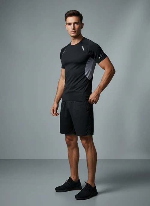 Slim Fit Quick-dry High Elasticity Summer Training Sportswear T-Shirt & Shorts Set for Men