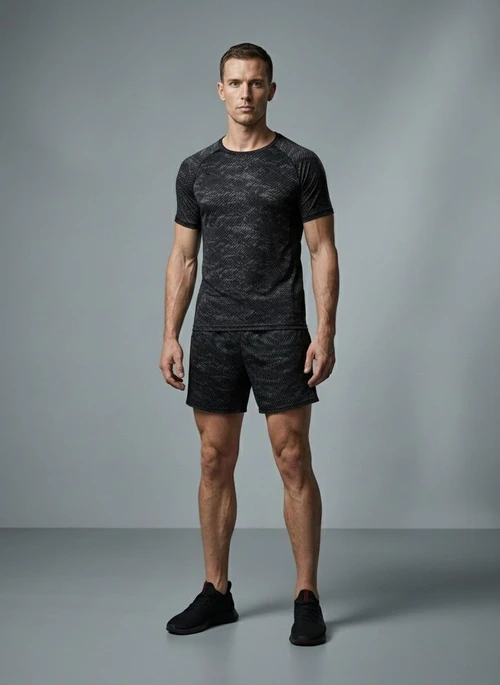 Slim Fit Quick-dry High Elasticity Summer Training Sportswear T-Shirt & Shorts Set for Men
