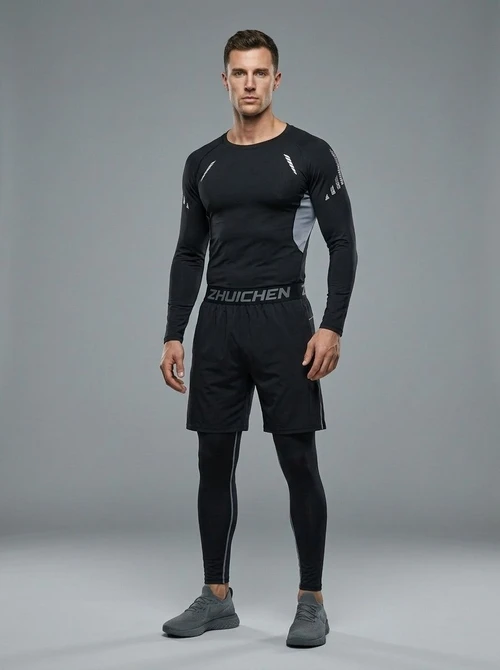 3-Piece Long-Sleeved Compression Training Set for Men: Quick-Drying High Elasticity Performance Sportswear Set