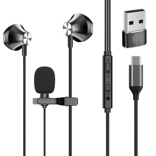 Type-C Wired Earbuds with HD Mic, DAC Digital Audio, 14.2mm Drivers, USB Adapter for Gaming