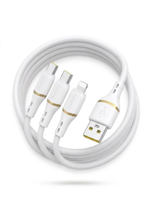 66W Fast Charge 3-in-1 Liquid Silicone USB-C/Lightning/USB-A Cable, Tangle-Free Durability, White