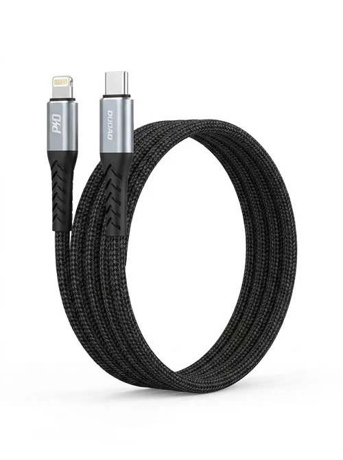PD 30W Fast Charge Braided Data Cable, USB-C to Lightning, 480Mbps Data Transfer, 23cm, Black