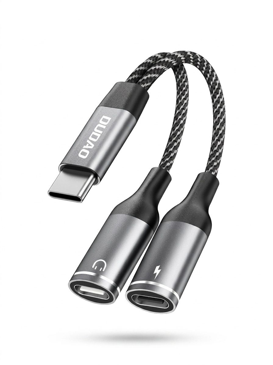 Type-C 2-in-1 Audio & Charge Adapter for USB-C Devices, Braided Cable, High-Fidelity Sound