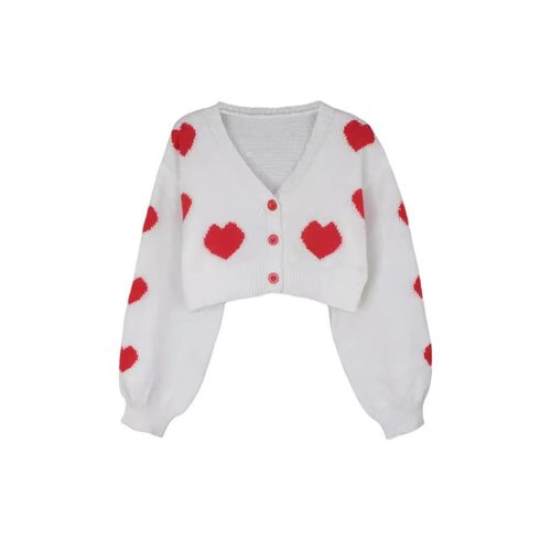 Cardigan a maglia con cuore, maglione corto a maniche lunghe