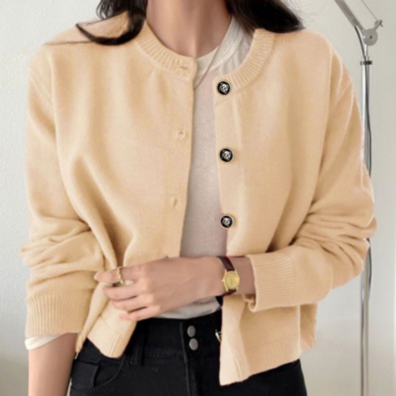 Gilet court en maille, couleur unie, printemps-automne