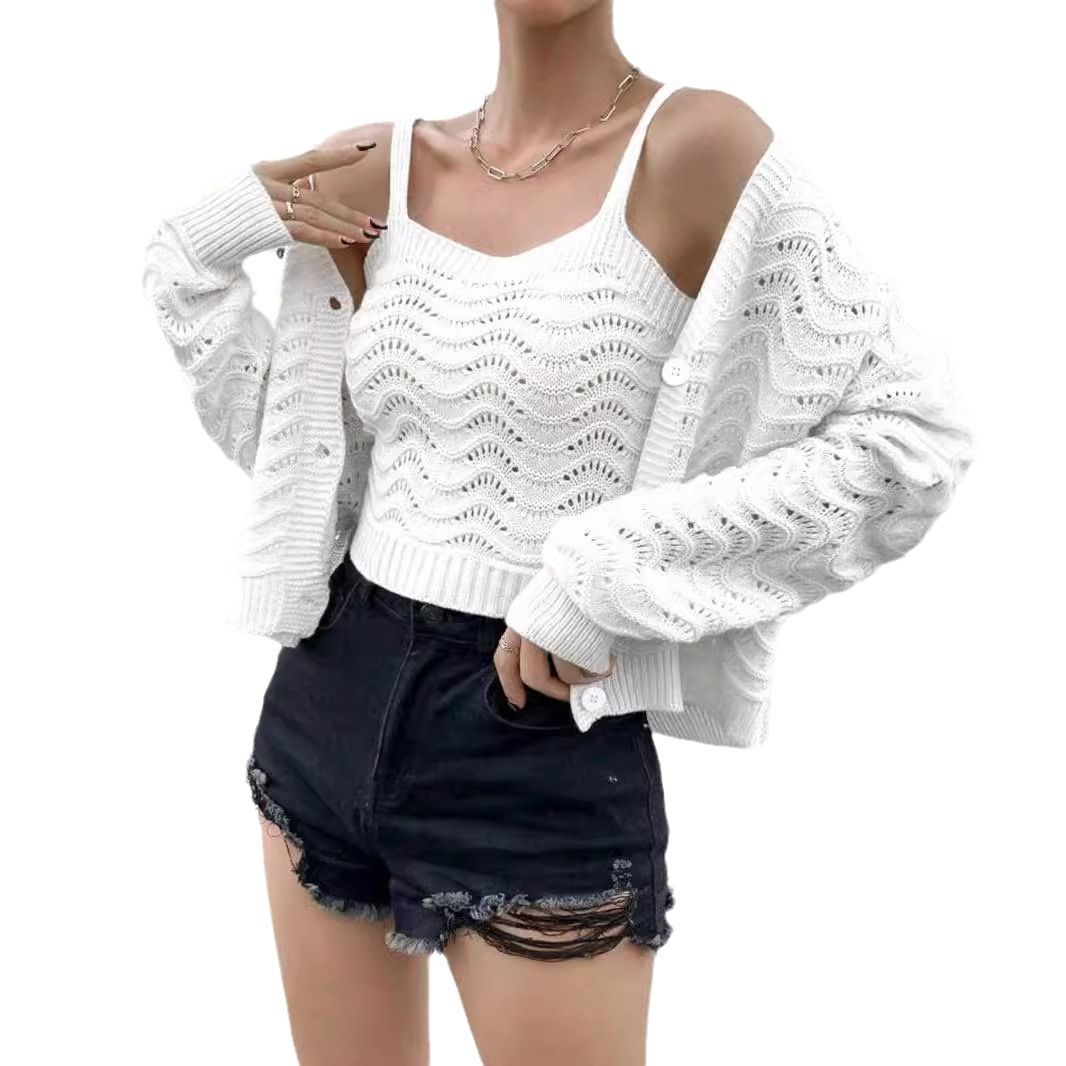 Knit Cardigan Vest Set, Cropped Autumn Outerwear SSU-00016