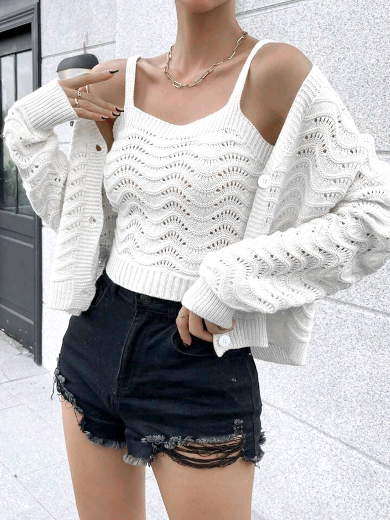 Knit Cardigan Vest Set, Cropped Autumn Outerwear SSU-00016