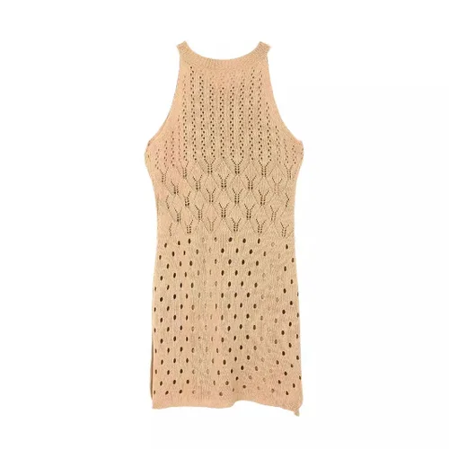 Knit Round Neck Sleeveless Dress Slit Beach Vacation