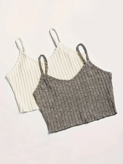Conjunto de top corto sin mangas acanalado SSU-00031