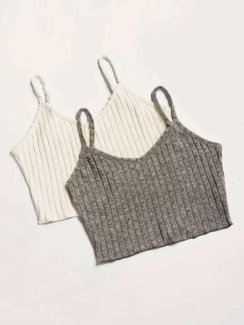 Sleeveless Ribbed Crop Tank Top Cami Set SSU-00031