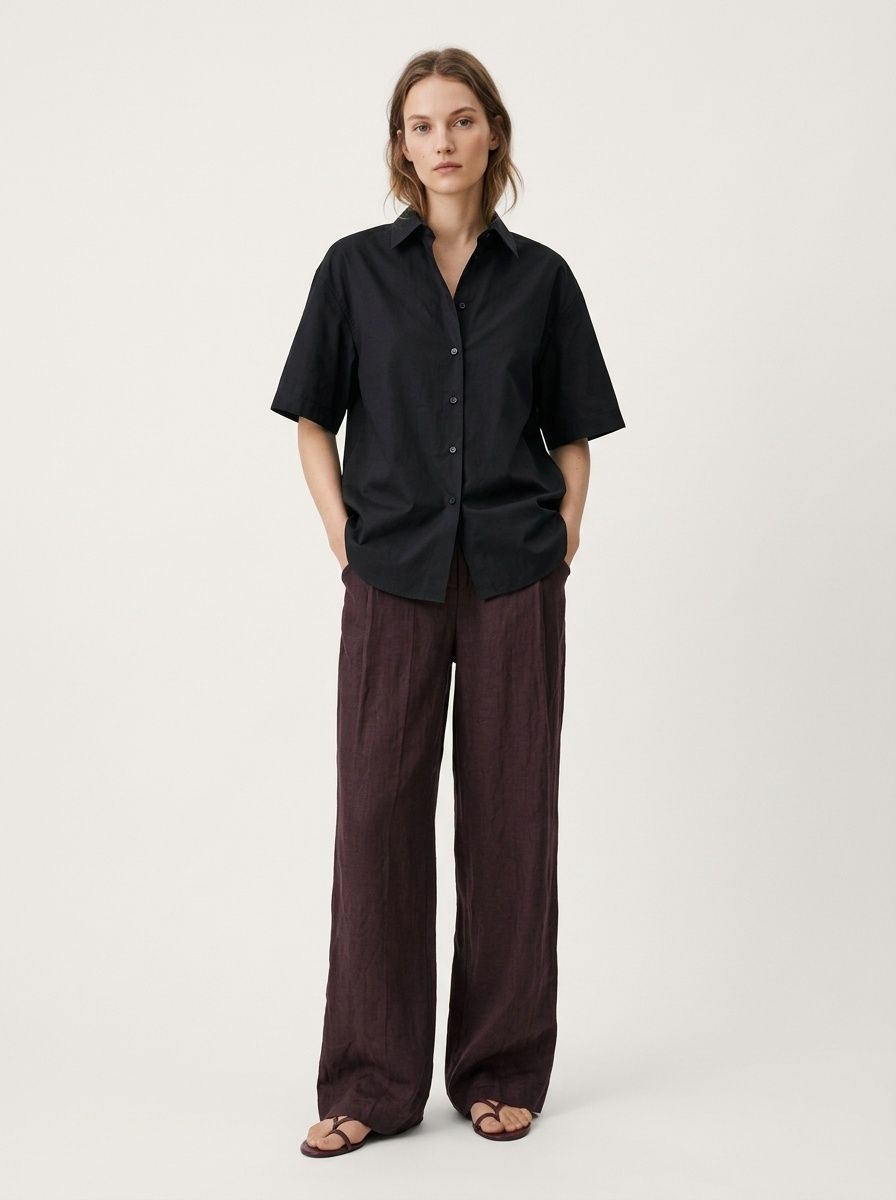 100% Linen High-Waisted Wide-Leg Linen Trousers