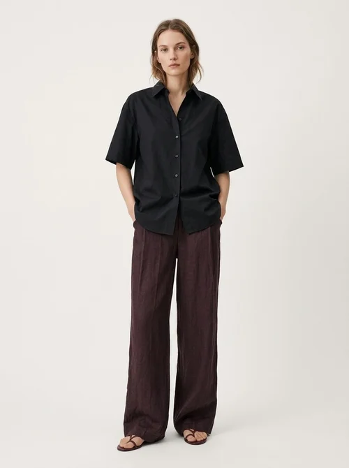 100% Linen High-Waisted Wide-Leg Linen Trousers