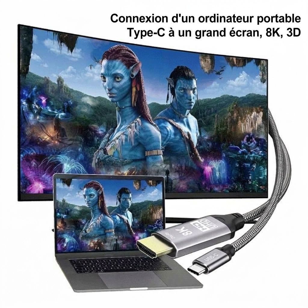 Câble adaptateur DisplayPort 1.4 vers HDMI 8K - UHD 4K à 120 Hz
