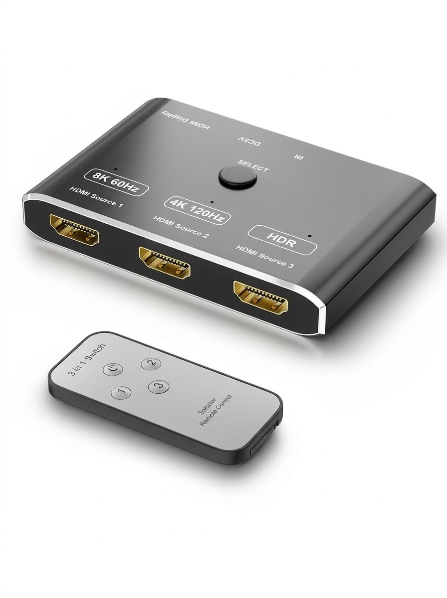 8K HDMI 2.1 Switcher 3 Port with Remote - 4K@120Hz HDR