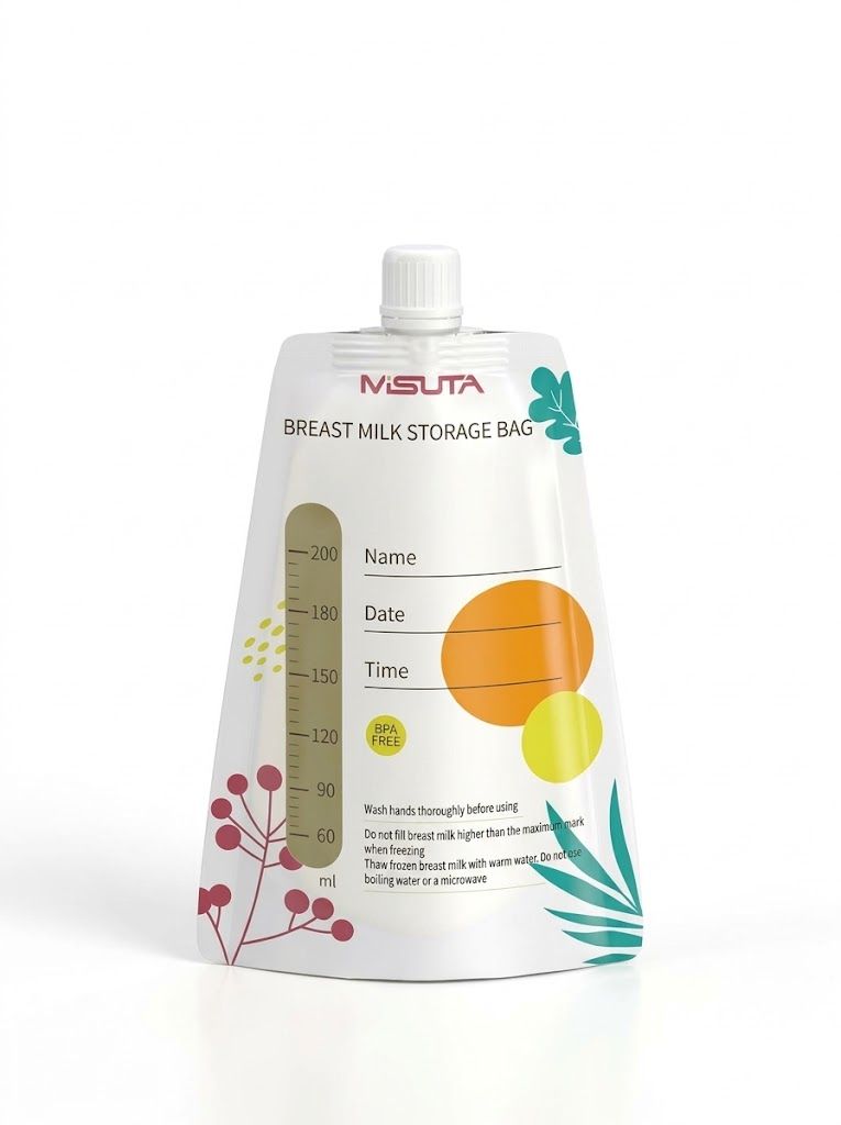 MISUTA Sacchetti per la conservazione del latte materno con connettori adattatori per tiralatte, 200 ml, pre-sterilizzati, a prova di perdite (confezione da 20)
