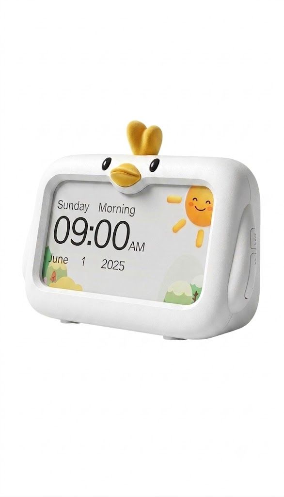 4.3-Inch Kids Sleep Training Alarm Clock - 3-Color Night Light & White Noise Sound Machine, Dual Alarms, Child Safety Lock, Type-C Charging, White