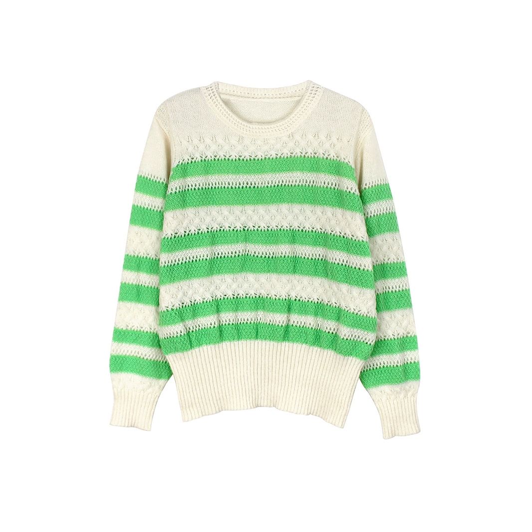 Striped Knitted Sweater Long Sleeve Crewneck Pullover Autumn Winter SSU-00057