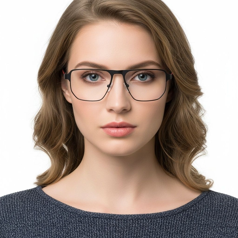 Rechthoekige rode metalen bril #BS2425-0104