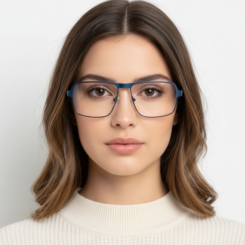 Rectangular Blue Metal Glasses #BS2425-0114