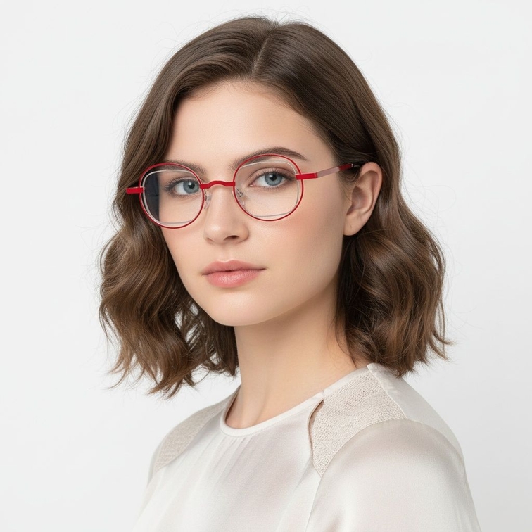 Oval Red Metal Glasses #BS2425-0147