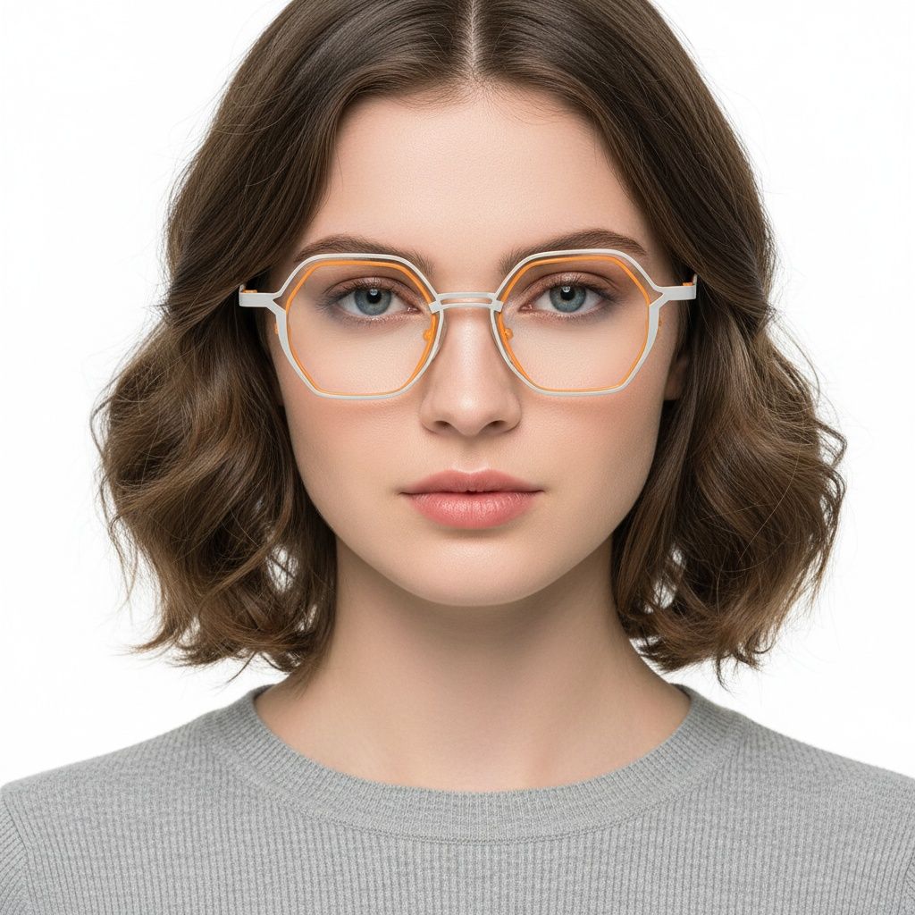 Geometrische orangefarbene Metallbrille #BS2425-0159