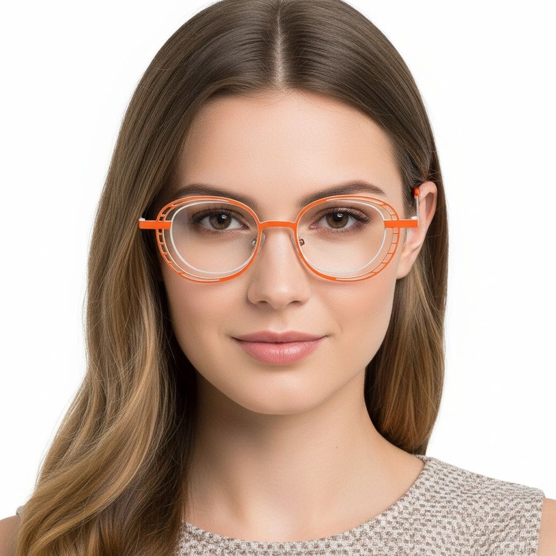 Oval Orange Metal Glasses #BS2425-0187