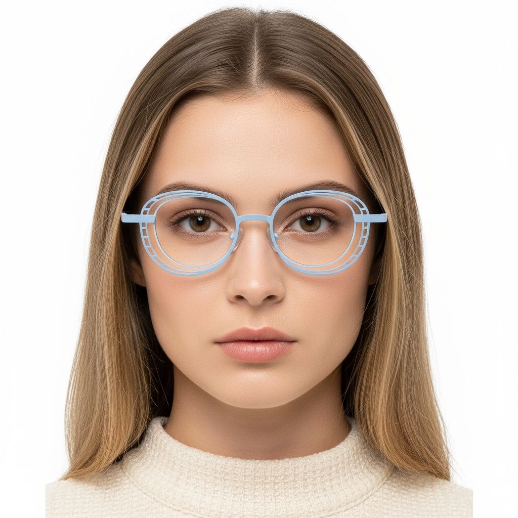 Oval Blue Metal Glasses #BS2425-0189