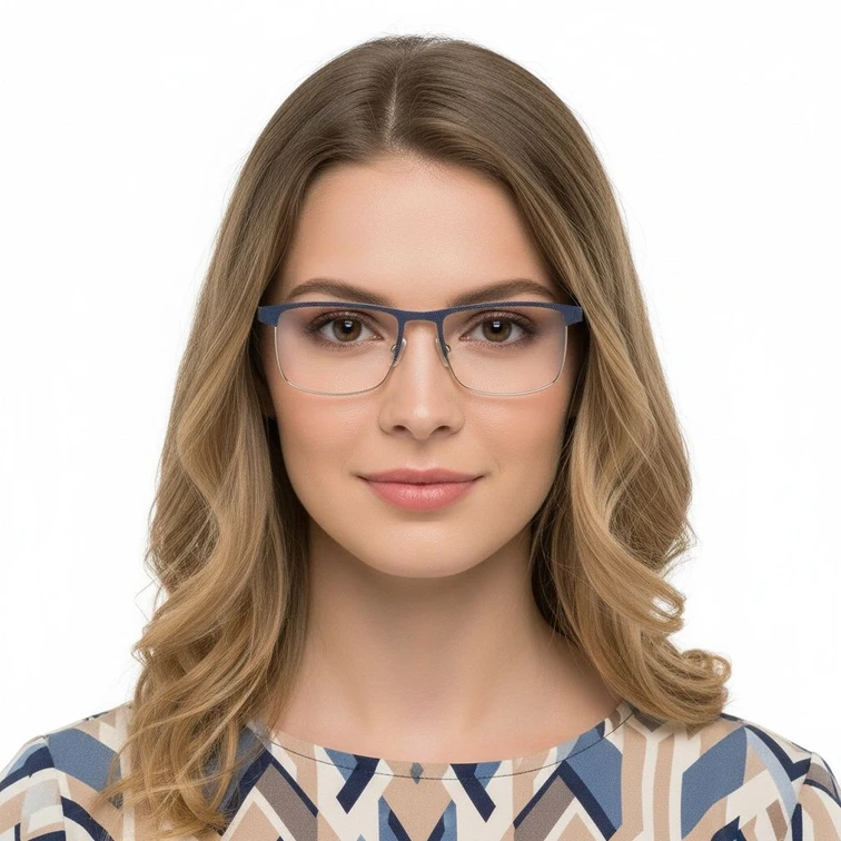Rectangular Blue Metal Glasses #BS2425-0341