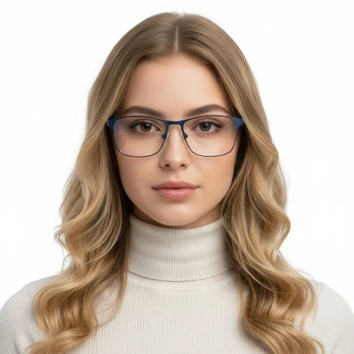 Lunettes rectangulaires en métal bleu #BS2425-0370