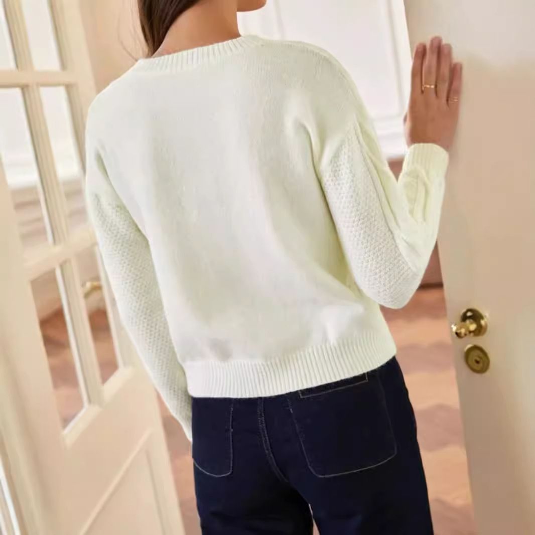 Maglione girocollo ricamato in maglia, modello autunno/inverno SSU-00020