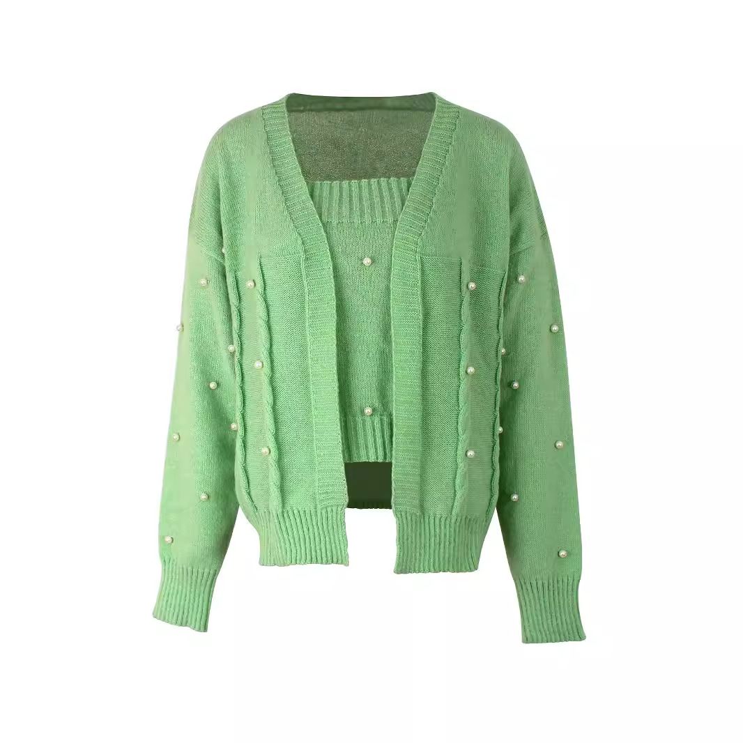 Knitted Cardigan Vest Set - Women's Spring Autumn Two-Piece SSU-00015