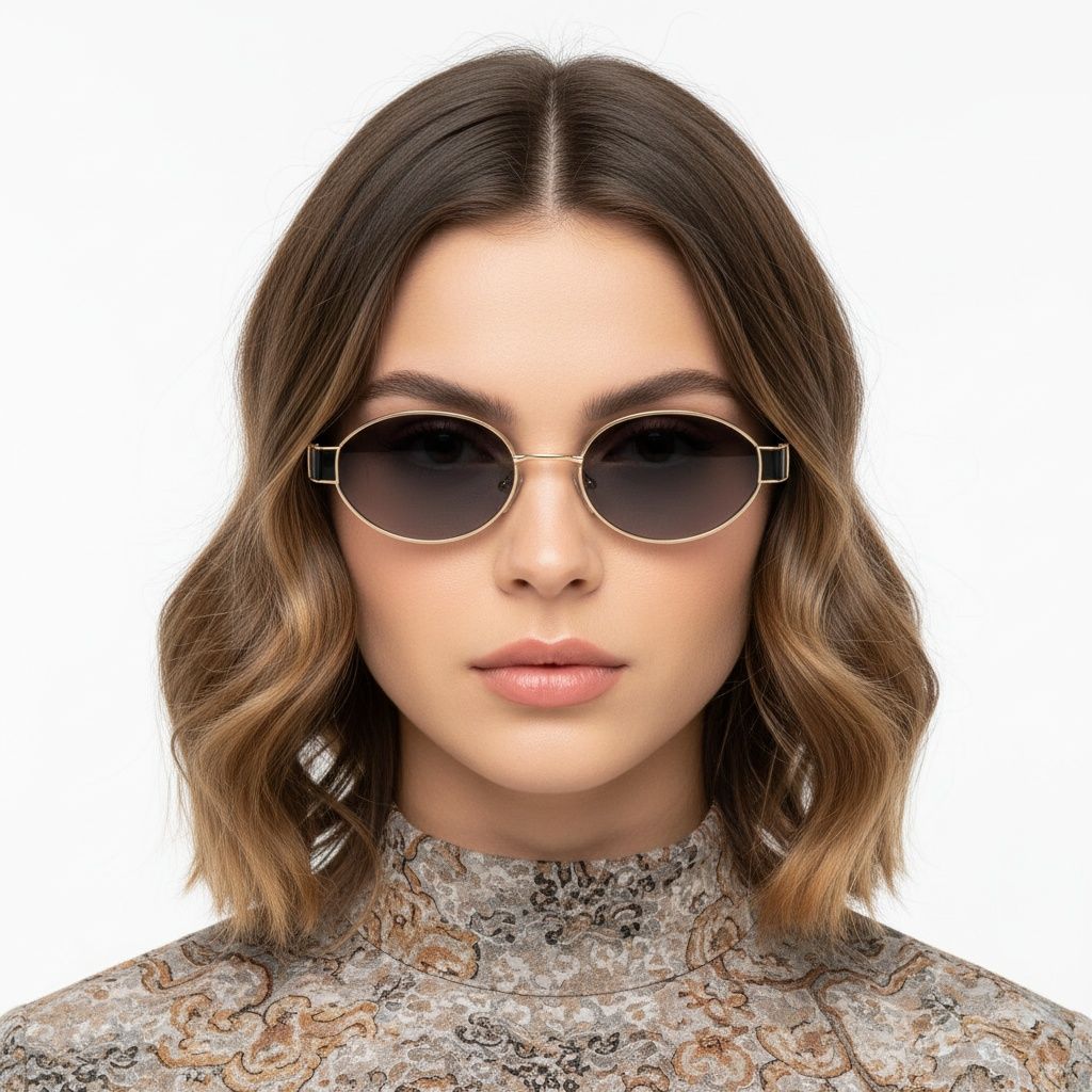 Oval Golden Metal Sunglasses #BS2503-0047