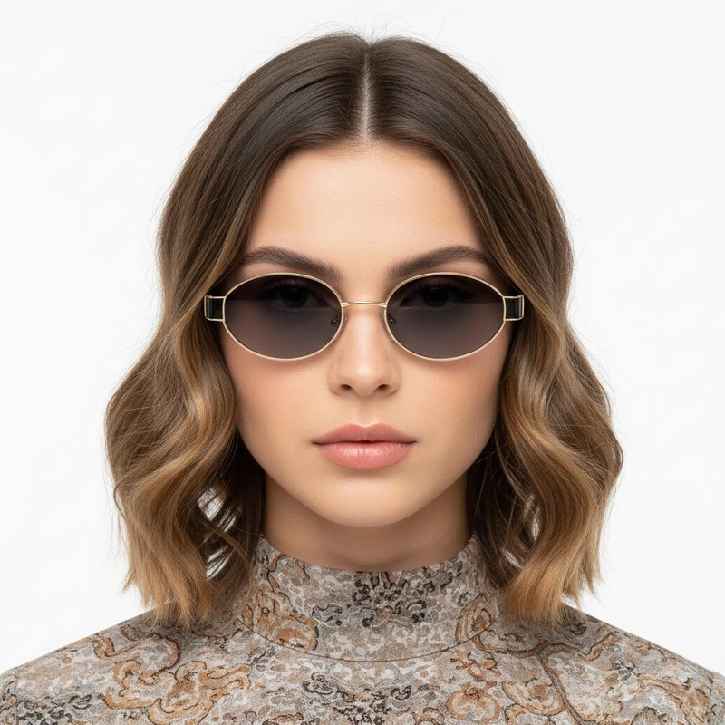 Oval Golden Metal Sunglasses #BS2503-0047