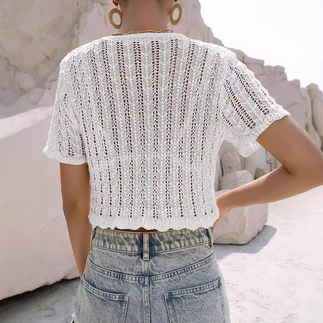 Crochet Knit Tie Front Cardigan - Summer Beach Cover Up