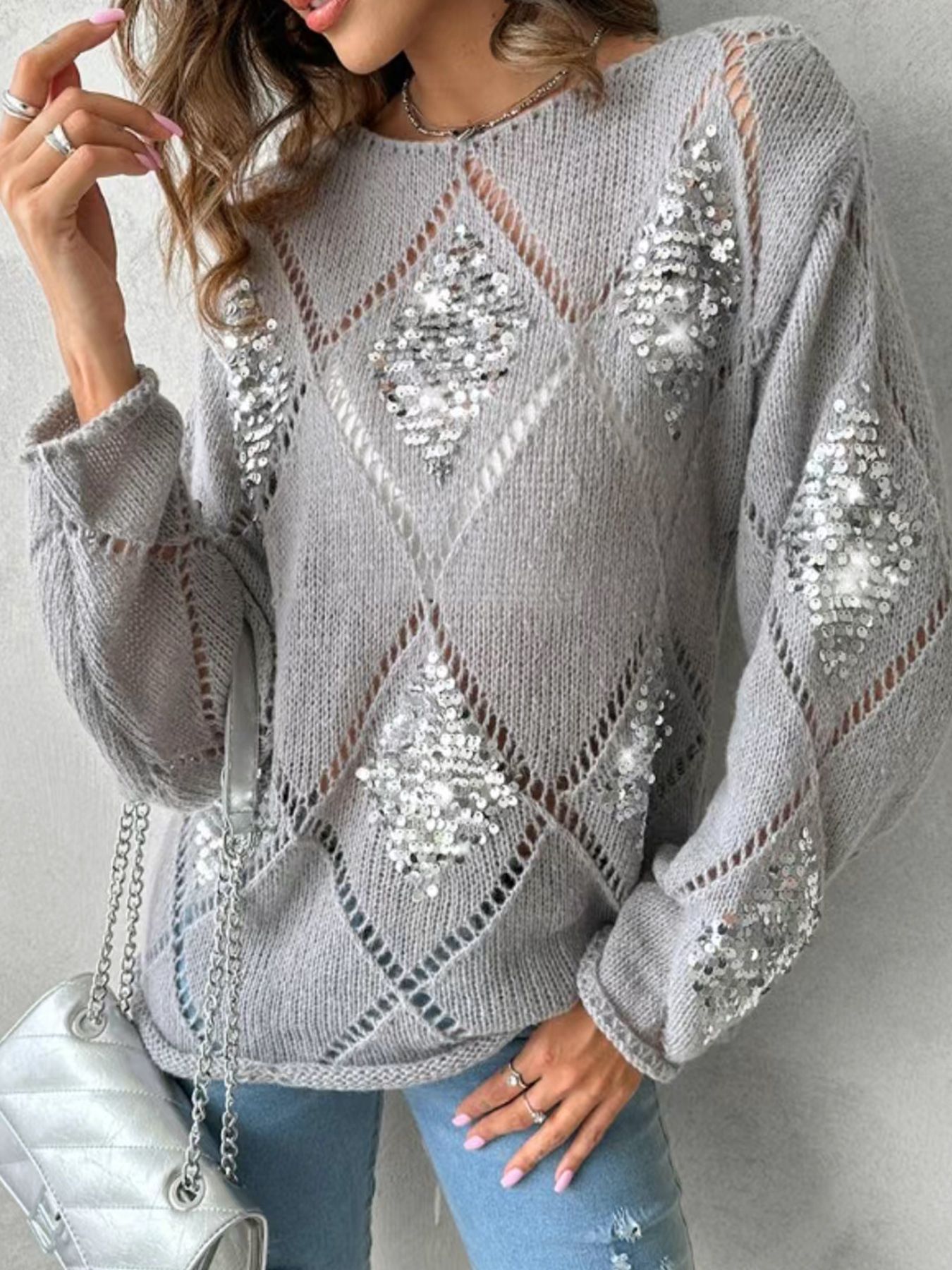 Women's Knit Sweater Long Sleeve Crewneck Pullover Top SSU-00117