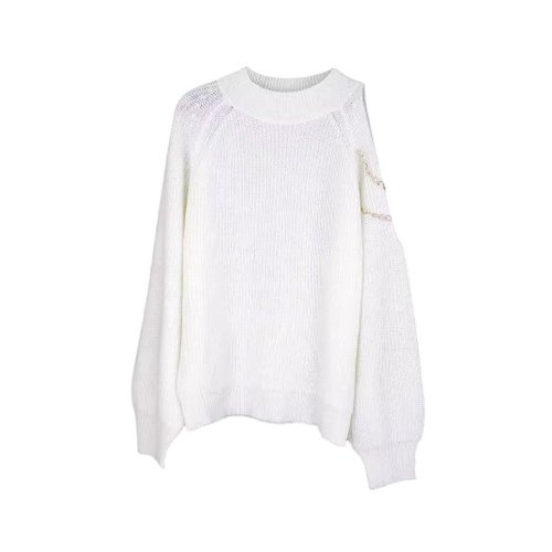 Suéter de cachemira para mujer, cuello redondo, manga larga, tejido de punto SSU-00043