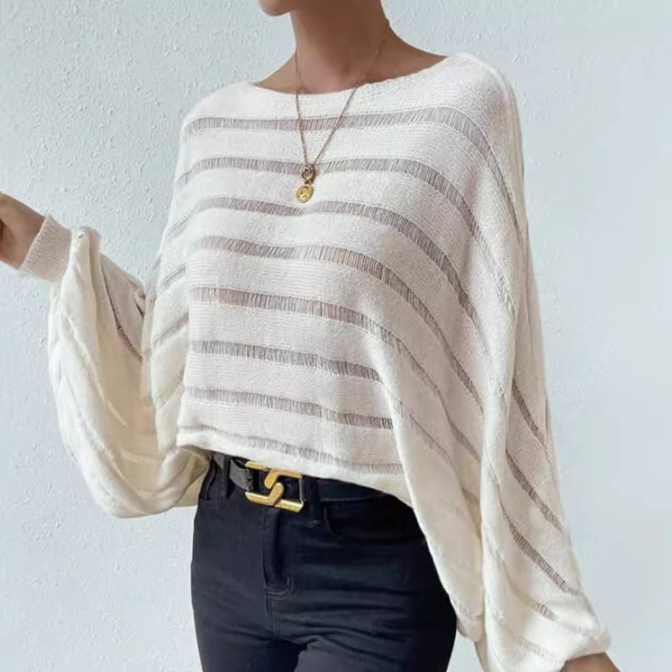 Top a righe in maglia, monospalla, maniche lunghe, primavera/estate SSU-00044