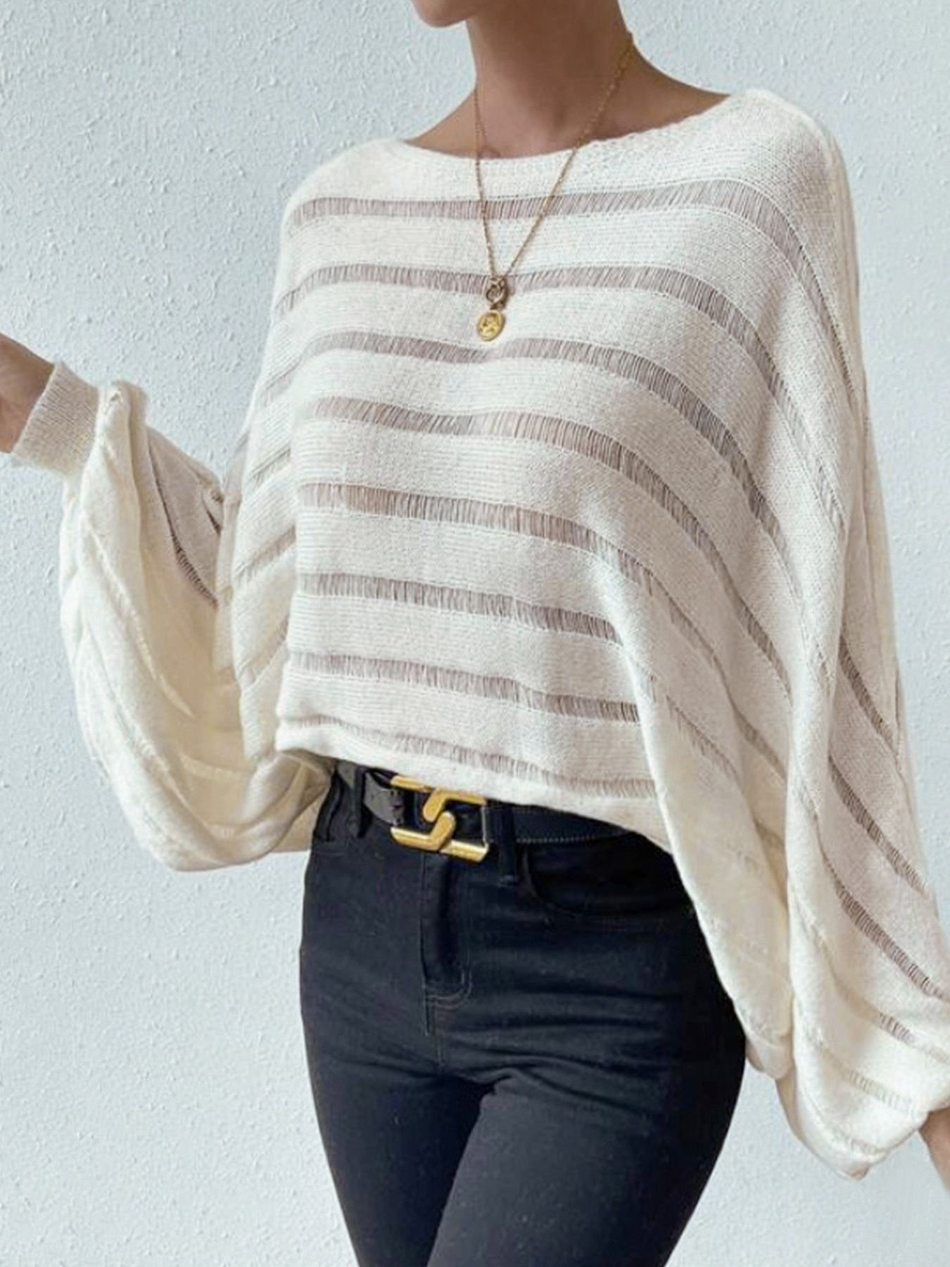 Top a righe in maglia, monospalla, maniche lunghe, primavera/estate SSU-00044