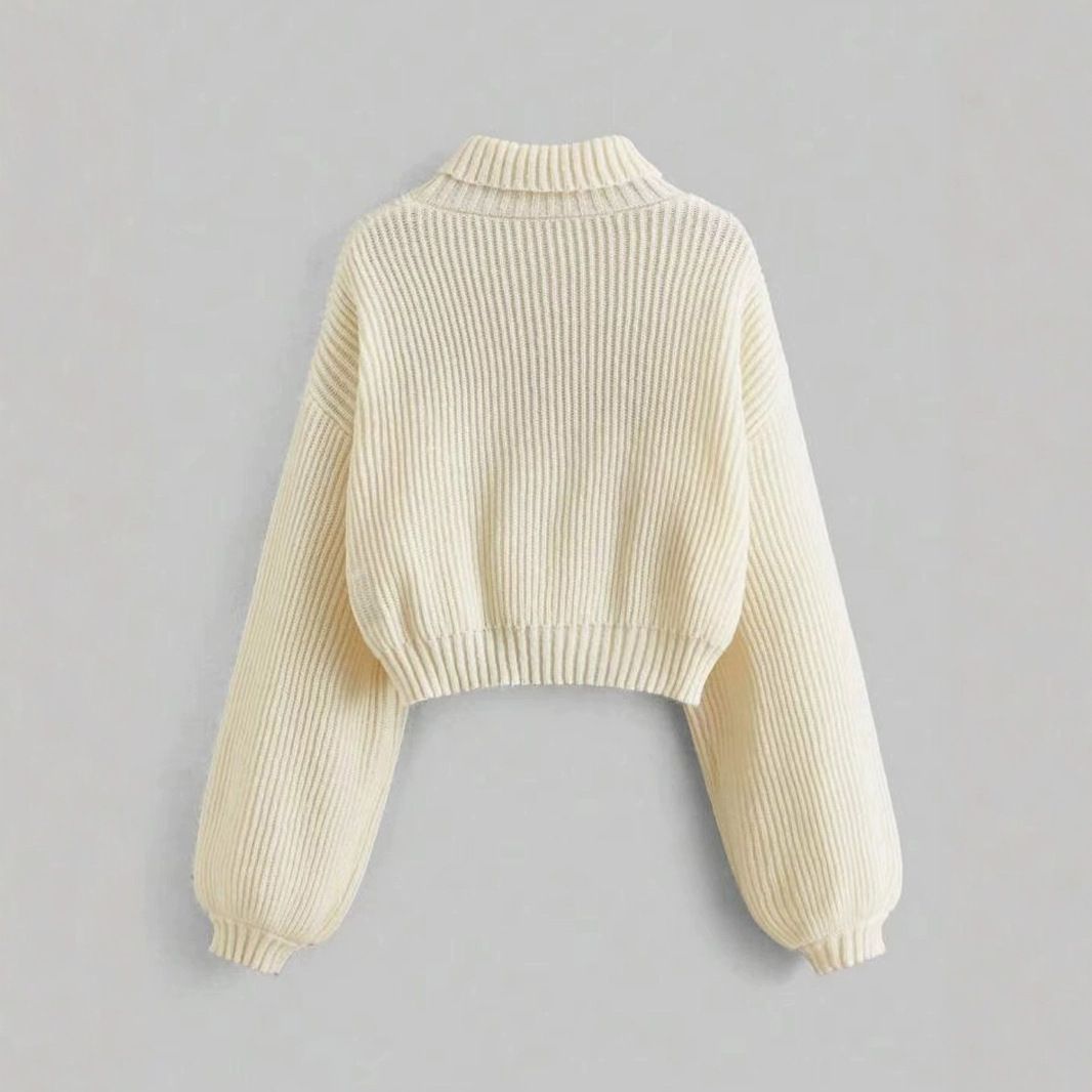 Maglione da donna a collo alto in cashmere con maniche lunghe ricamate SSU-00091